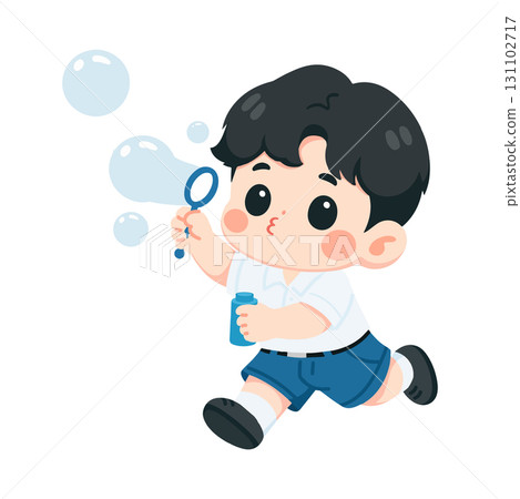 Cartoon Boy Blowing Soap Bubbles Illustration Cartoon Boy Blowing Soap Bubbles Illustration 131102717