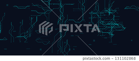 Futuristic Digital Circuit Blueprint. Abstract Technology Grid with Glowing Blue Lines on Dark Background. Perfect for AI Systems, High-Tech Interfaces, and Cyber Data Design. Vector Illustration 131102868