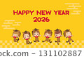 穿著馬年服裝的可愛小孩的插圖新年模板 2026 馬年 穿著馬年服裝的可愛小孩的插圖新年模板 2026 馬年 131102887