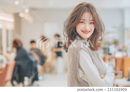 Beautiful women, hairstyles and fashion photographed in a hair salon 131102909