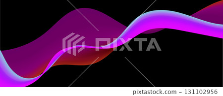 Liquid Abstract Wave Vibrant Flowing Curves On Black Background. Neon Gradient Curve Flow for Futuristic Posters, Web Design, Covers, Banners, Digital Art, Branding, Modern Layout. Vector Backdrop 131102956