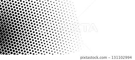 Abstract hexagon honeycomb halftone gradient pattern in black and white. Futuristic geometric background for tech science presentations, dynamic athletic competition branding. Vector illustration Abstract hexagon honeycomb halftone gradient pattern in black and white. Futuristic geometric background for tech science presentations, dynamic athletic competition branding. Vector illustration 131102994