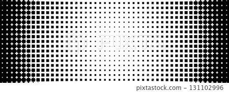 Abstract hexagon honeycomb halftone gradient pattern in black and white. Futuristic geometric background for tech science presentations, dynamic athletic competition branding. Vector illustration 131102996