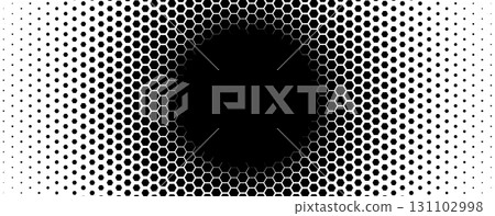 Abstract circular hexagon honeycomb pattern in black and white. Solar eclipse or black hole. Perfect for technology, corporate presentations and digital design projects. Vector illustration Abstract circular hexagon honeycomb pattern in black and white. Solar eclipse or black hole. Perfect for technology, corporate presentations and digital design projects. Vector illustration 131102998