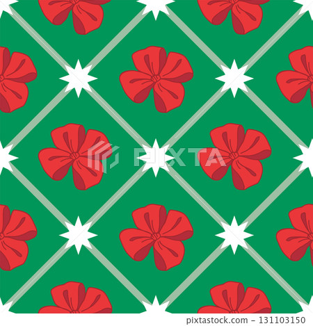 Christmas Seamless pattern with Bows on Green checkered Background. Coquette Vintage and Christmas print. Retro Print for feminine project, Wrapping paper, seasonal design. Christmas Seamless pattern with Bows on Green checkered Background. Coquette Vintage and Christmas print. Retro Print for feminine project, Wrapping paper, seasonal design. 131103150