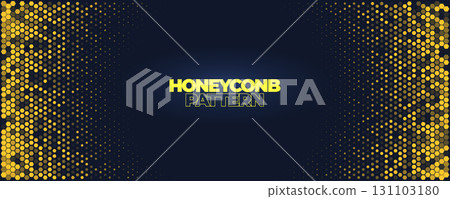 Hexagon Background Glowing Honeycomb Pattern In Yellow Blue Colors for AI, Tech Digital Forum and Conference Ad Presentation. Hexagonal Modern Texture. Halftone Gradient Backdrop. Vector Abstract BG 131103180
