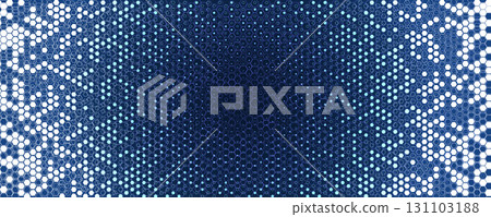 Blue White Hexagon Background Glowing Honeycomb Pattern for AI, Tech Forum, Science Medical Conference, Digital Startup Ad. Hexagonal Modern Texture. Halftone Gradient Backdrop. Vector Abstract BG 131103188