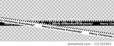Merry Christmas Everybody Tape With Diagonal Crossed Stripes. Black White Color. Holiday Greeting Border On Transparent Background. Vector Illustration Merry Christmas Everybody Tape With Diagonal Crossed Stripes. Black White Color. Holiday Greeting Border On Transparent Background. Vector Illustration 131103402