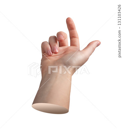hand in upward gesture with the index finger extended, inviting, come here sign, isolated on white 131103426