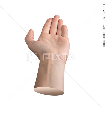 Hand holding open palm upward in cupped gesture with extended relaxed fingers. Presenting or Hand holding open palm upward in cupped gesture with extended relaxed fingers. Presenting or 131103483