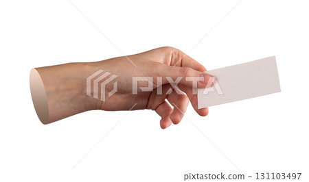 Female hand holding blank rectangular card in clean minimal style, simple mockup for business, Female hand holding blank rectangular card in clean minimal style, simple mockup for business, 131103497