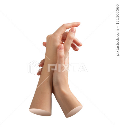 Hand care concept with both female hands in gentle posture, smooth skin and neat nails. Beauty, 131103560