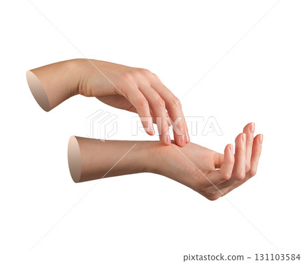 Both female hands in gentle posture with smooth healthy skin, soft touch and delicate elegance. Both female hands in gentle posture with smooth healthy skin, soft touch and delicate elegance. 131103584