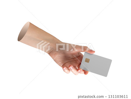Female hand holding blank credit card with chip in secure posture, representing payment, finance, Female hand holding blank credit card with chip in secure posture, representing payment, finance, 131103611