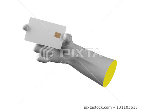 Female hand holding blank credit card with chip in secure grip, conveying payment, banking, finance Female hand holding blank credit card with chip in secure grip, conveying payment, banking, finance 131103615