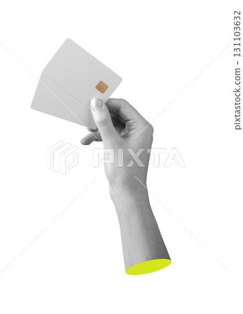 Female hand holding blank credit card mockup with clear plastic surface for payment and financial Female hand holding blank credit card mockup with clear plastic surface for payment and financial 131103632