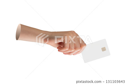 Credit card investment concept. Woman hand holding blank plastic bankcard for capital, finance, 131103643