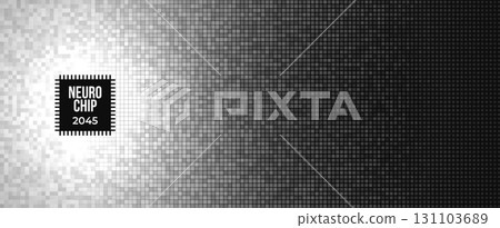 Pixel Grid And Neuro Chip 2045 Text On Digital Tiles Gradient Tech Background For AI, Innovation Themes. Vector Illustration 131103689