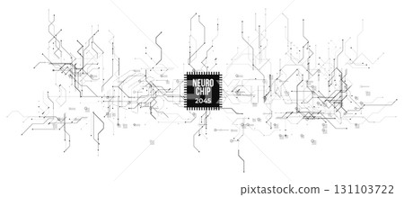 Neural network abstract circuit minimalist white background. Monochrome digital scheme with processor, CPU, GPU, microchip, data system, cyber technology, machine learning design. Vector illustration Neural network abstract circuit minimalist white background. Monochrome digital scheme with processor, CPU, GPU, microchip, data system, cyber technology, machine learning design. Vector illustration 131103722