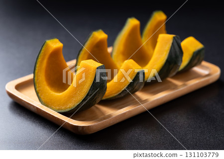 Steamed Japanese pumpkin or Kabocha on plate ready to eating, Healthy food Steamed Japanese pumpkin or Kabocha on plate ready to eating, Healthy food 131103779