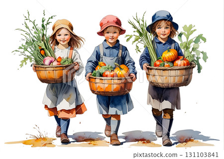 Children enjoying the autumn harvest 131103841