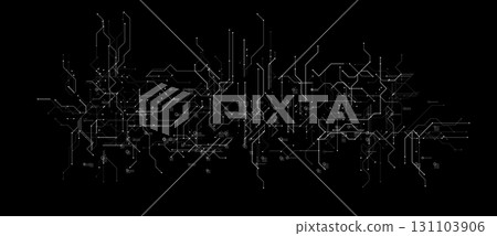 Digital circuit chip black background, processor network. AI neural system texture. Cyber data flow tech pattern. Artificial intelligence technology backdrop. White lines BG. Vector illustration Digital circuit chip black background, processor network. AI neural system texture. Cyber data flow tech pattern. Artificial intelligence technology backdrop. White lines BG. Vector illustration 131103906