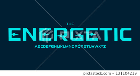 Electric geometric alphabet, bold sans serif lettering, futuristic font for automotive logo, robotic charger headline, battery power display typographic design, vehicle typography. Vector typeset Electric geometric alphabet, bold sans serif lettering, futuristic font for automotive logo, robotic charger headline, battery power display typographic design, vehicle typography. Vector typeset 131104219