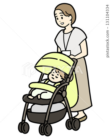 Mom pushing a stroller 131104334