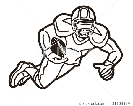American Football Player Action Cartoon Outline Sport Graphic Vector 131104339