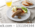 Grilled sausages and ice-cold beer 131104344