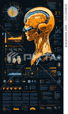 Futuristic cyborg head profile detailed with technological interface elements Futuristic cyborg head profile detailed with technological interface elements 131104604