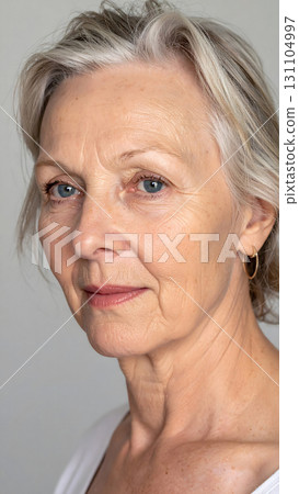Senior woman with blue eyes and graceful aging expression 131104997