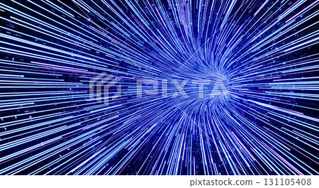 Abstract futuristic background with blue light speed tunnel, concept of fast data transfer, internet technology and travel through virtual wormhole 131105408