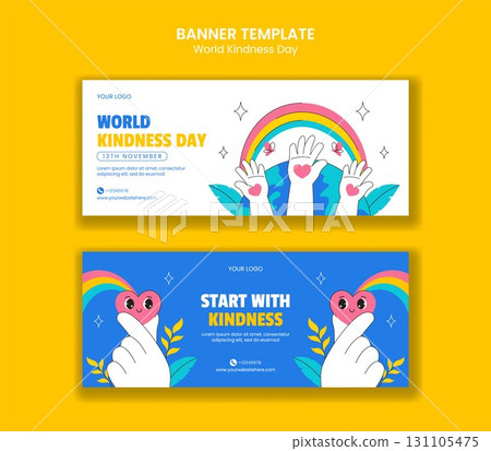 Cartoon Hand-Drawn Template Illustration of World Kindness Day for Horizontal Banner Design 131105475