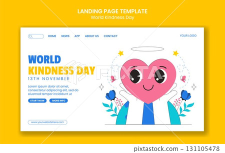 Hand-Drawn Flat Cartoon Illustration for World Kindness Day Social Media Landing Page Template 131105478