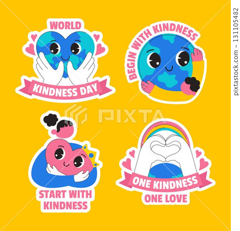 Flat Cartoon Hand-Drawn Illustration Background Template for World Kindness Day Label Design 131105482