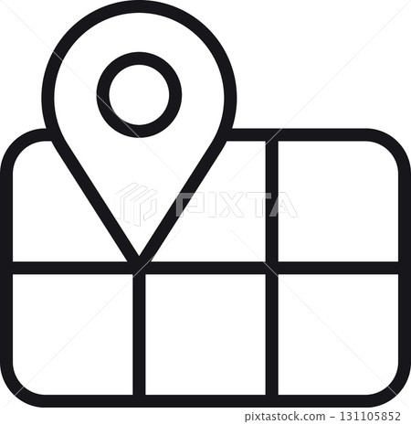 location, map, address icon. Map with a location pin icon indicating a specific place. in thin line style 131105852