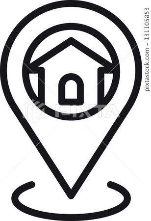 location, map, address icon. Location marker with a house icon inside. in thin line style 131105853