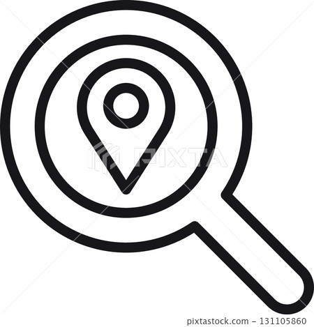 location, map, address icon. Magnifying glass with a location pin symbol inside it. in thin line style 131105860