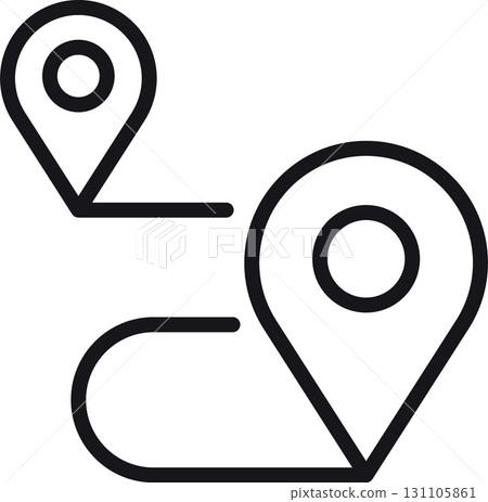 location, map, address icon. Map markers connected by a line in a minimalistic style. in thin line style 131105861