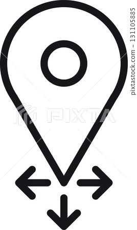 location, map, address icon. Location pin icon with arrows indicating movement or direction. in thin line style 131105885