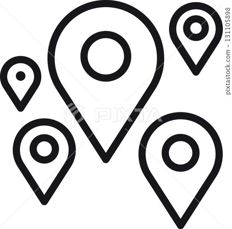 location, map, address icon. A collection of location pins in various sizes. in thin line style location, map, address icon. A collection of location pins in various sizes. in thin line style 131105898