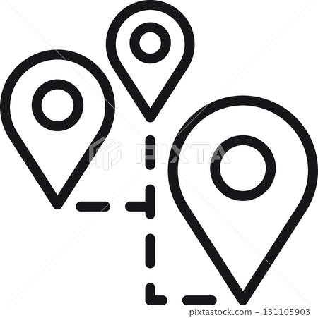 location, map, address icon. Map markers connected by lines symbolizing navigation and location tracking. in thin line style 131105903