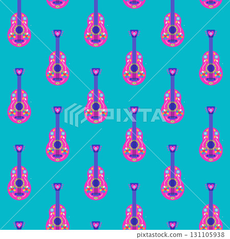Decorative Mexican Guitar Seamless Pattern Decorative Mexican Guitar Seamless Pattern 131105938