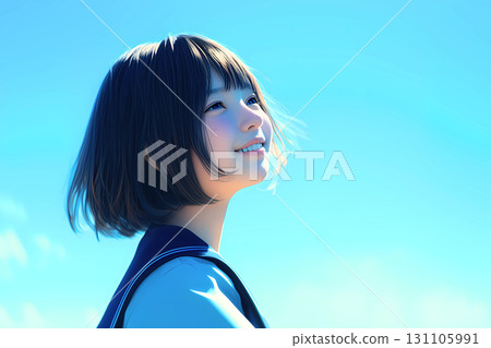 一名身穿制服的高中女生仰望天空的插圖 一名身穿制服的高中女生仰望天空的插圖 131105991