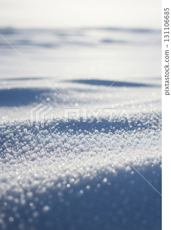 Sparkling Blue Tinted Snow Field with Detailed Snowflakes and Shadows in Sunny Weather 131106685