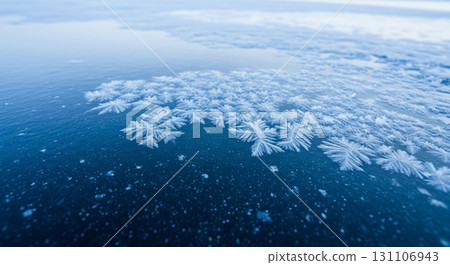 Macro Shot of Blue Snowflakes Crystals on Frozen Lake Water in Winter Season Cold Weather Texture Macro Shot of Blue Snowflakes Crystals on Frozen Lake Water in Winter Season Cold Weather Texture 131106943