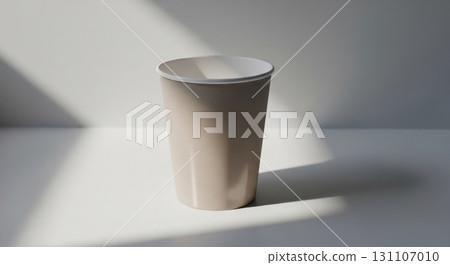 Beige Paper Cup on White Surface with Shadow Play Detail Beige Paper Cup on White Surface with Shadow Play Detail 131107010