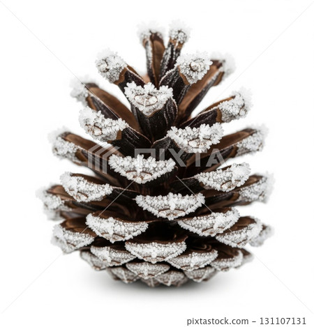 Frost Covered Pine Cone on White Background Isolated Winter Holiday Season 131107131