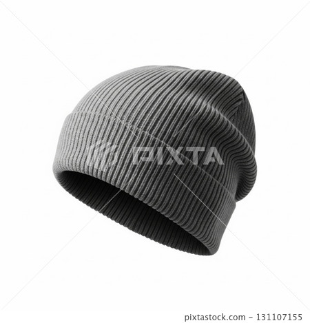 Gray Knitted Wool Beanie Hat Isolated on White Background Fashion Accessory Warm Winter Clothing 131107155
